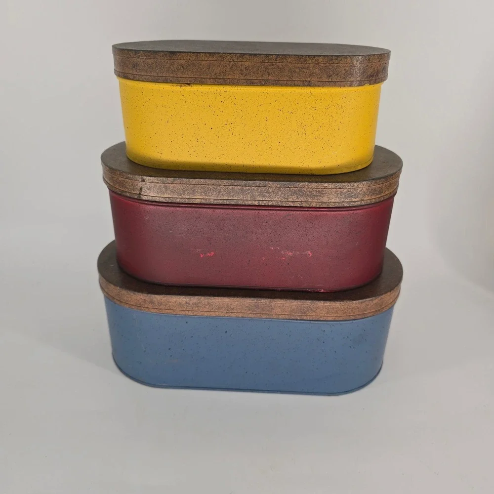 Tender Heart Treasures Nesting Tins Set 3 Primary Colors Farmhouse Decor 60621